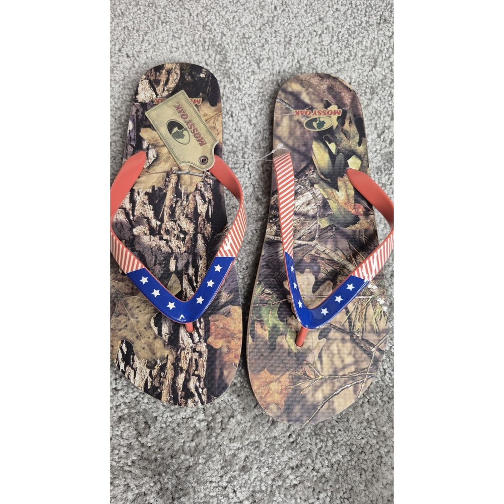 Mossy Oak Camo USA Flag Men's Flip‎ Flops Sandals | Size Large New